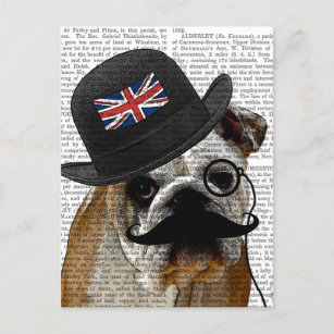 Carte Postale British Bulldog et Bowler Casquette