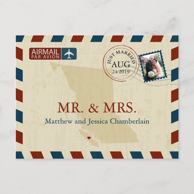 Carte Postale British Columbia Airmail | Remerciements pour mari (Devant)