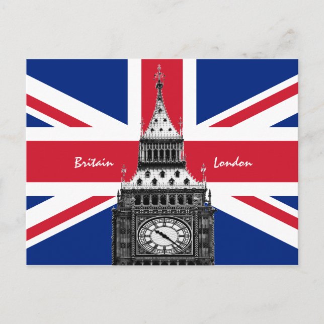 Carte Postale British Flag & Big Ben - Londres, Royaume-Uni /fan (Devant)
