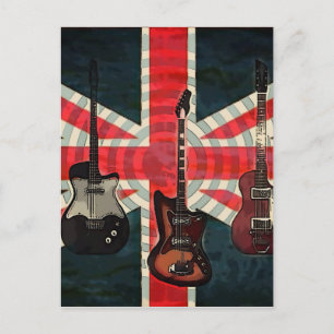 Carte Postale British Union Jack Flag Rock Roll Electric Guitar