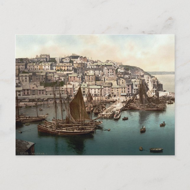 Carte Postale Brixham Harbour, Devon, Angleterre c.1895 (Devant)