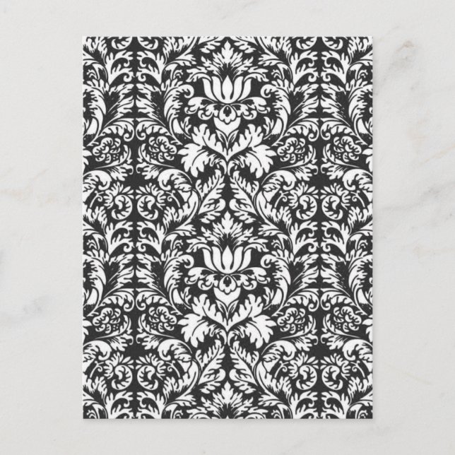 Carte Postale Brocard de dentelle en damas noir et blanc vintage (Devant)