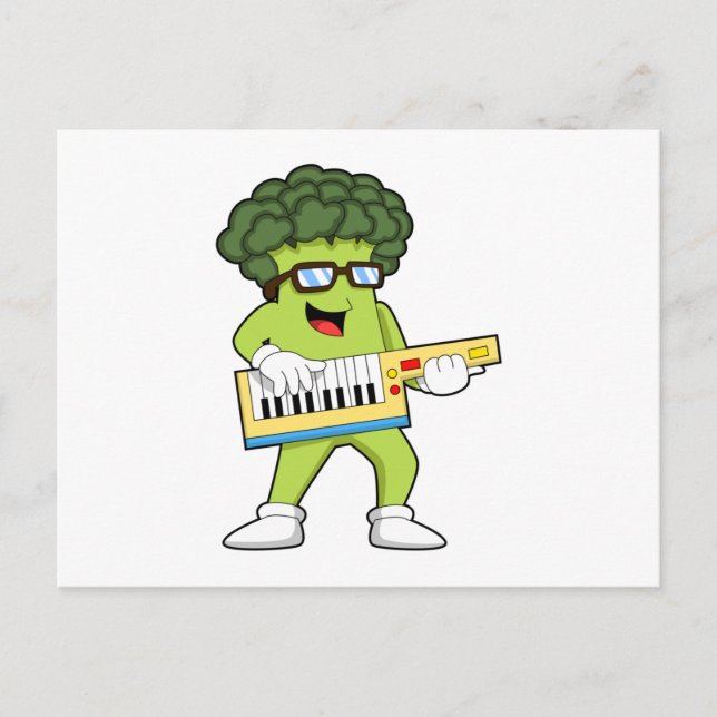 Carte Postale Broccoli Végan à la Musique avec Guitare (Devant)