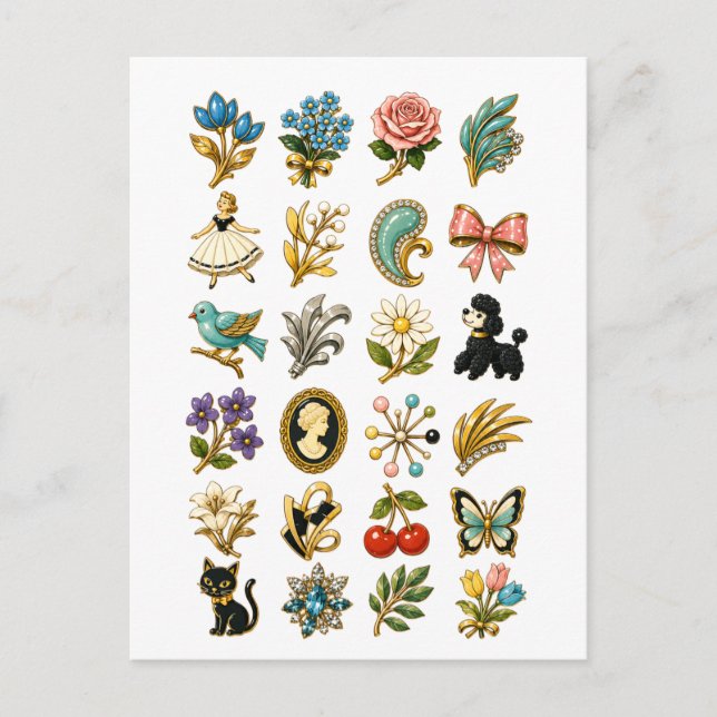Carte Postale Broche de style vintage (Devant)