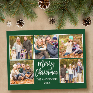 Carte Postale Brochure Script Noël Famille 5 Photo Vert