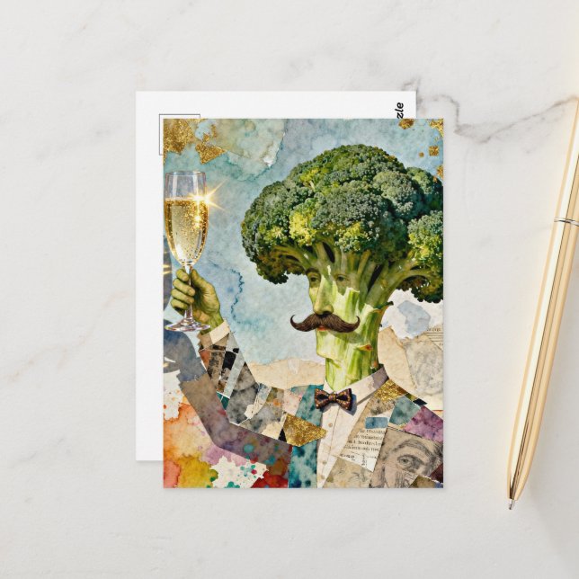 Carte Postale Brocoli Ridicule Faisant un Toast (Devant/Arrière en situation)