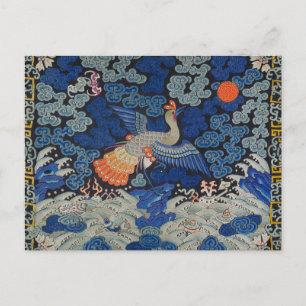 Carte Postale Broderie Chinoise Bleue Vintage