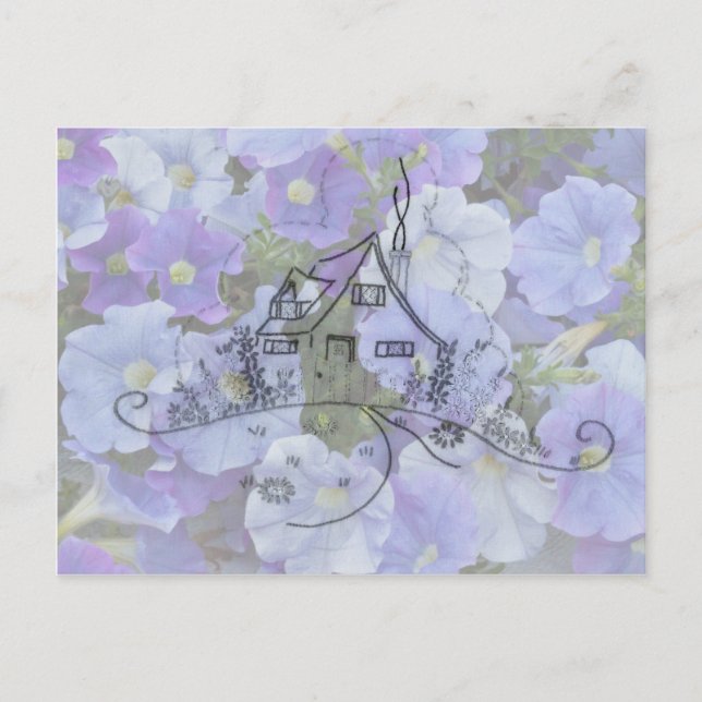 Carte Postale Broderie de cottage et Petunias (Devant)