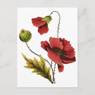 Carte Postale Broderie de crewel Red Poppy