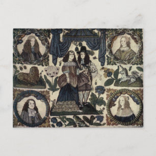Carte Postale Broderie de perles Charles II et Sa Reine