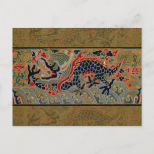 Carte Postale Broderie de soie de dragon chinois antique