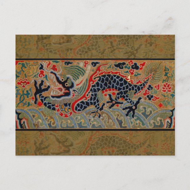 Carte Postale Broderie de soie de dragon chinois antique (Devant)