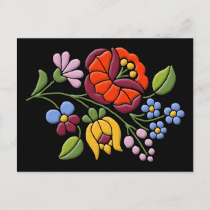 Carte Postale Broderie Kalocsa - Art populaire hongrois