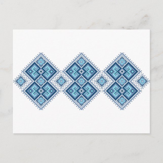 Carte Postale Broderie ukrainienne bleue vyshyvanka (Devant)