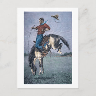 Carte Postale Bronco-Buster (gravure colorée)