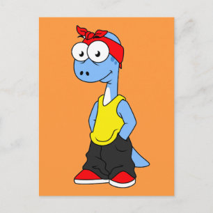 Carte Postale Brontosaurus Habillé De Vêtements Hip hop.