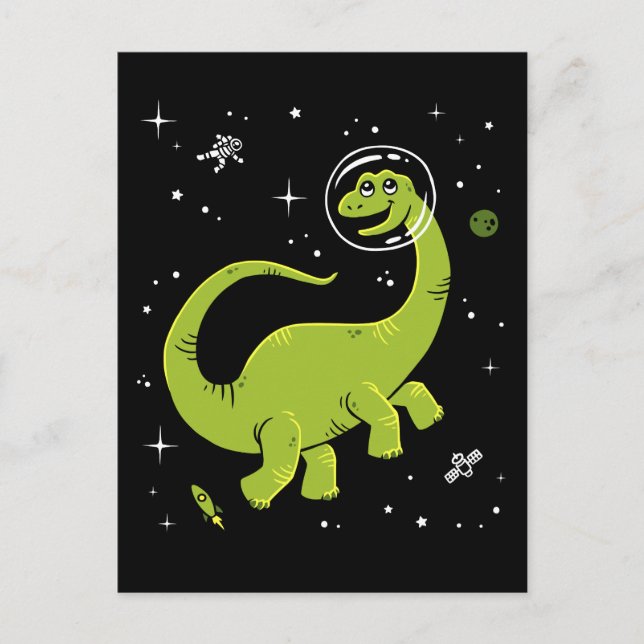 Carte Postale Brontosaurus Vert Dinos Dans L'Espace (Devant)