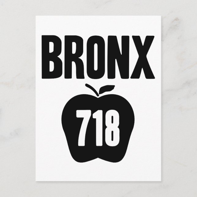 Carte Postale Bronx Avec Grosse Pomme & 718 Découpe De Code Zone (Devant)