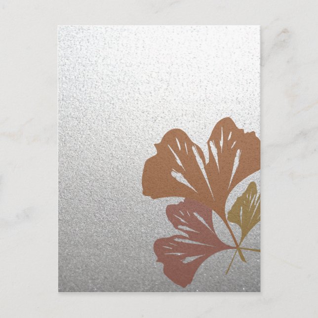 Carte Postale Bronze Ginkgo Leaves on Silver Effect Pattern (Devant)