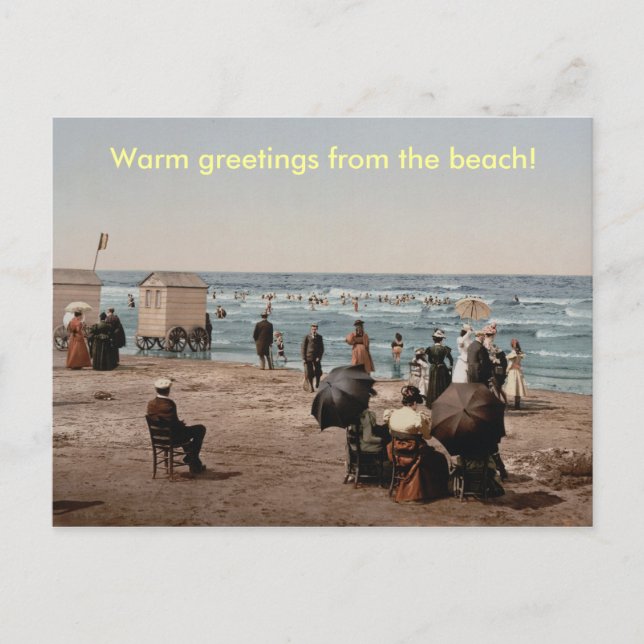 Carte Postale bronzette vintage sur la plage (Devant)
