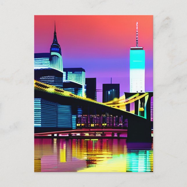 Carte Postale Brooklyn Bridge en soirée / à la nuit (Devant)