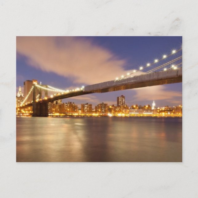 Carte Postale Brooklyn Bridge et Manhattan à la nuit. (Devant)