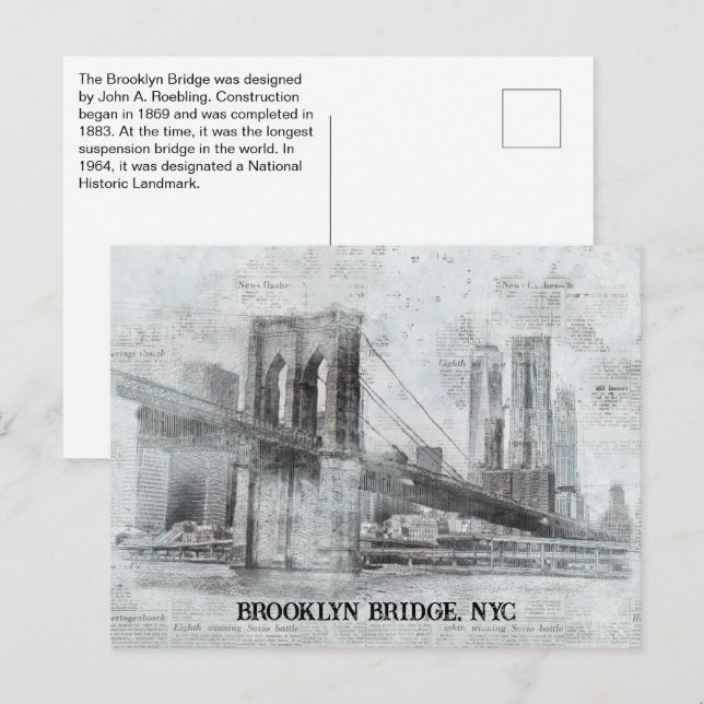 Carte Postale Brooklyn Bridge Information, New York (Devant / Derrière)