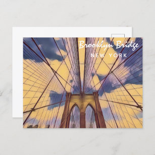 Carte Postale Brooklyn Bridge New York peinture Vintage