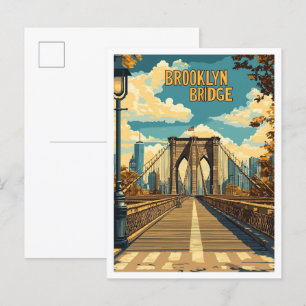 Carte Postale Brooklyn Bridge NYC Illustration Vintage Voyage