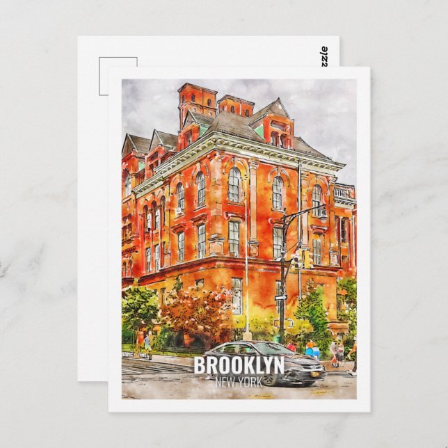 Carte Postale Brooklyn New York Fameux Voyage Aquarelle croquis (Devant / Derrière)
