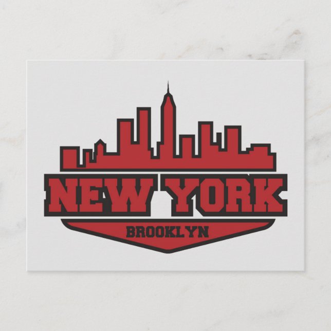 Carte Postale Brooklyn New York | Script de style de bloc (Devant)