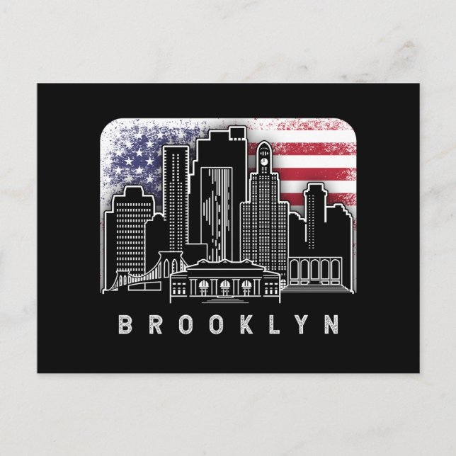 Carte Postale Brooklyn New York Skyline Drapeau Américain (Devant)