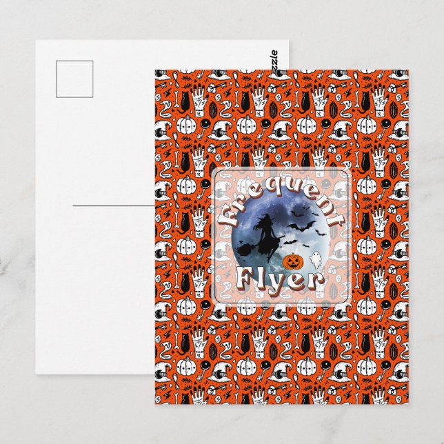 Carte Postale Broomstick pour sorcière Halloween Circulaire fréq (Devant / Derrière)