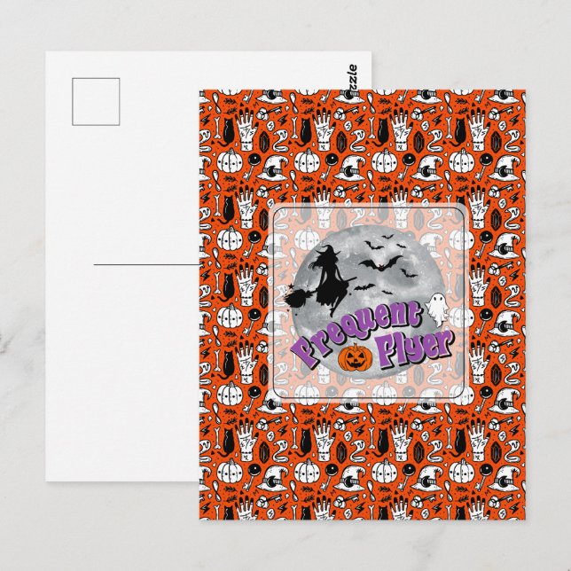 Carte Postale Broomstick pour sorcière Halloween Circulaire fréq (Devant / Derrière)