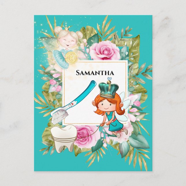 Carte Postale Brosse à dents de la fée des dents pièce d'or cadr (Devant)