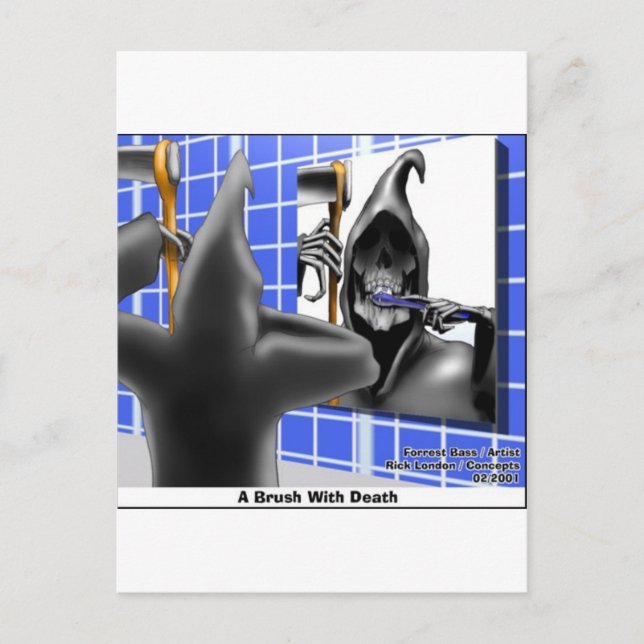 Carte Postale Brosse Avec La Mort Drôle Drôle Halloween Dons De  (Devant)