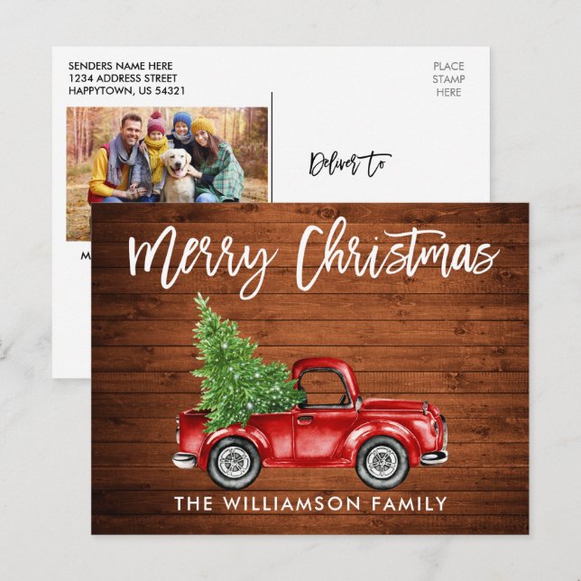 Carte Postale Brosse en bois Script Camion photo de Noël RETOUR (Devant / Derrière)