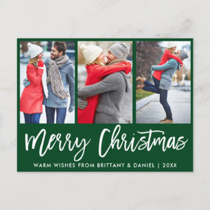 Carte Postale Brosse moderne Script 3 Photo Couple Christmas Gre