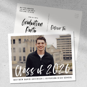 Carte Postale Brosse moderne Script encadré Photo Graduation Par