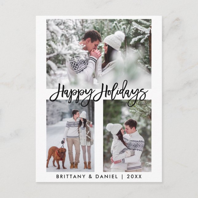 Carte Postale Brosse moderne Script Happy Holidays 3 Photo Holid (Devant)