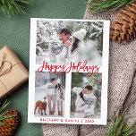 Carte Postale Brosse moderne Script Rouge Joyeux Vacances 3 Phot<br><div class="desc">Brosse moderne Script Happy Holidays 3 Photo Carte postale</div>
