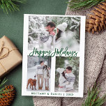 Carte Postale Brosse moderne Script Vert Joyeux Vacances 3 Photo<br><div class="desc">Brosse moderne Script Happy Holidays 3 Photo Carte postale</div>
