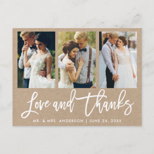 Carte Postale Brosse Script 3 Photo Mariage Amour Merci Kraft