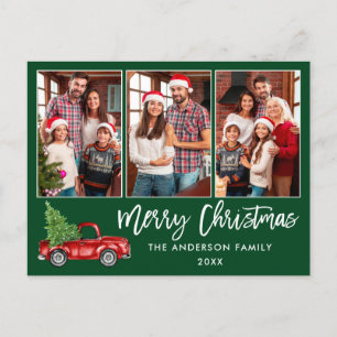Carte Postale Brosse Script 3 Photo Noël Vintage Camion vert