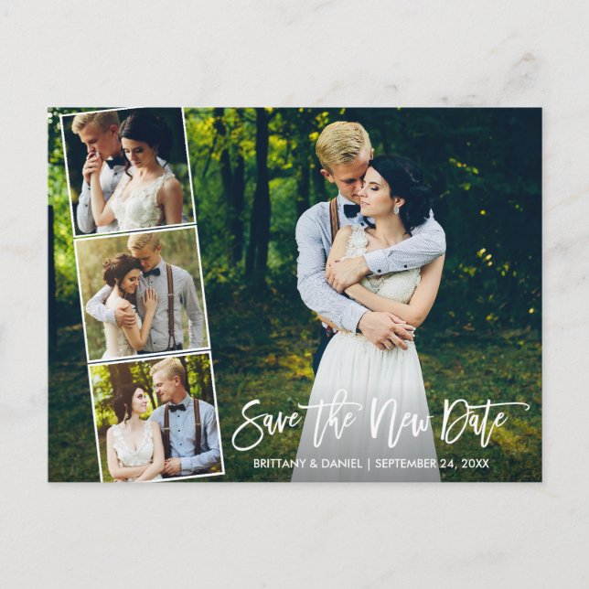 Carte Postale Brosse Script 4 Photo Enregistrer la nouvelle date (Devant)