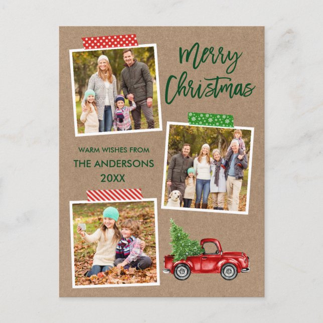 Carte Postale Brosse Script artisanal Bande Camion Kraft de Noël (Devant)