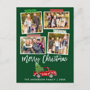 Carte Postale Brosse Script artisanal Bande de Noël Camion rouge