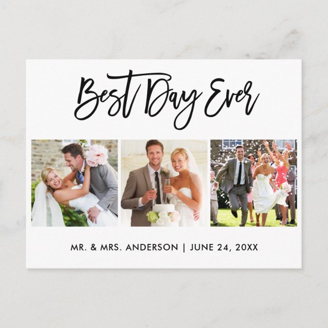 Carte Postale Brosse Script Meilleur Jour De Mariage 3 Photo (Devant)