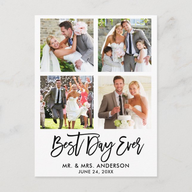Carte Postale Brosse Script Meilleur Jour De Mariage Photo Merci (Devant)