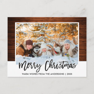 Carte Postale Brosse Script Rustique Bois Famille Photo Noël